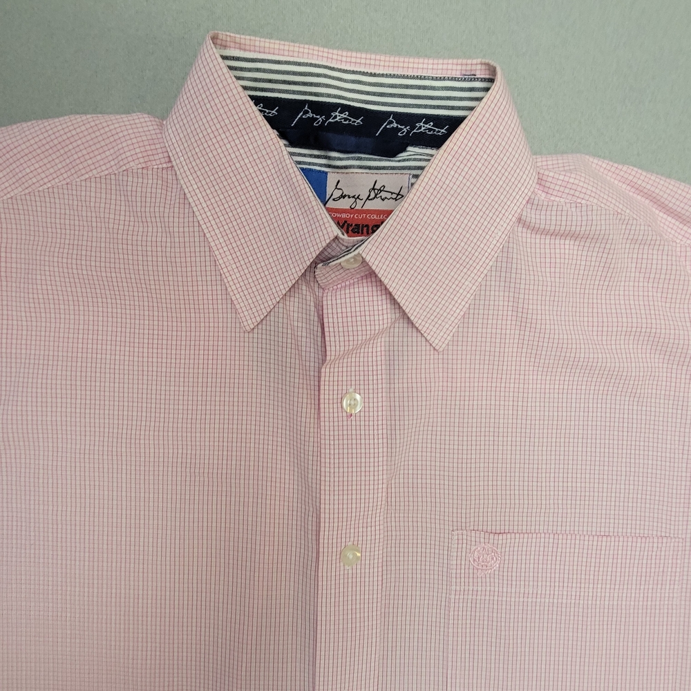 George Strait Wrangler Button-Up Shirt Mens L Red/Pink Gingham Check Cowboy.